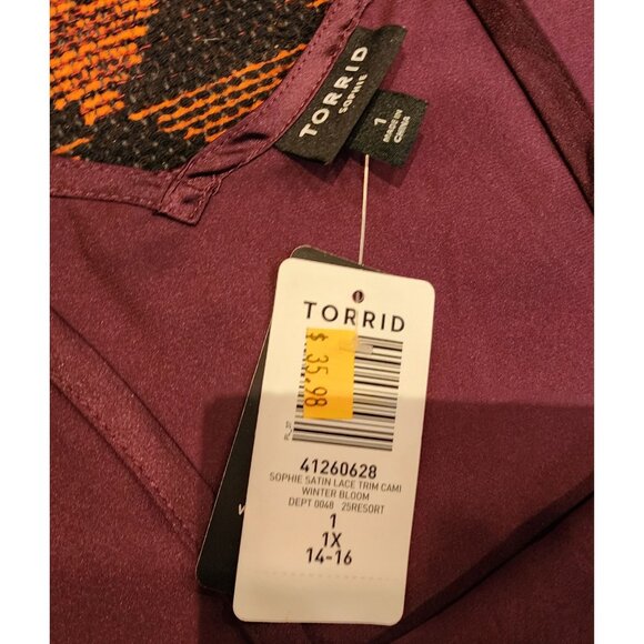 NEW Sophie Burgundy Satin Stretch Lace Trim Cami Winter Bloom By Torrid 1X - Picture 6 of 11